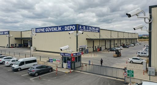 Ticari depo çevresine monte edilmiş harici IP güvenlik kameraları